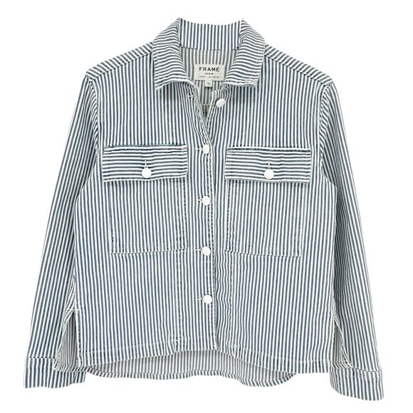 FRAME Engineer Striped Denim Shirt Jacket XS - Picture 2 of 14